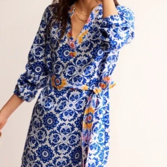 Boden Notch Tie Waist Kaftan Dress Surf The Web, Mosaic Bloom - Picture 1 of 3